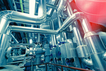 Industrial zone, Steel pipelines in blue tones