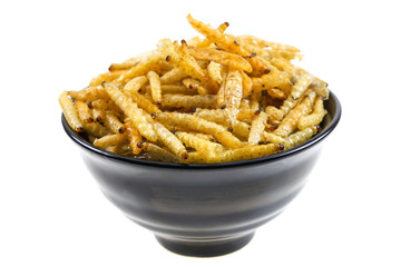  Worm bamboo fried, Local food, Dried insect deed fried