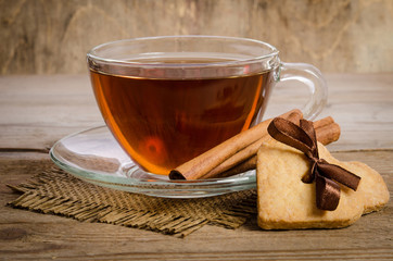 Cookies-hearts related together and a cup of tea