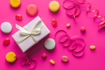 concept party on pink background top view