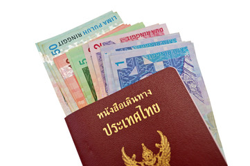 Malaysia bank notes and Thailand Passport
