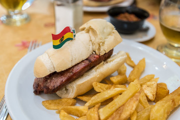 Choripan served in a restaurant in La Boca area of Buenos Aires, Argentina
