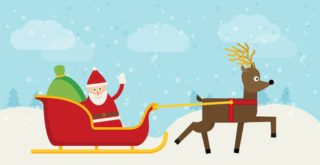 Santa Claus Riding On Sleigh flat vector