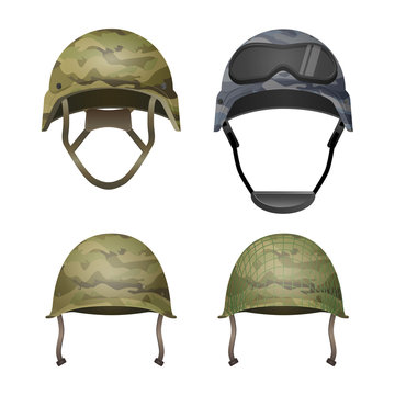 Set Of Military Camouflage Helmets In Khaki Camo Colors