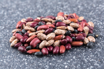 Chili bean mix on a mottled grey blue background