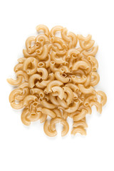 Brown rice elbow macaroni isolated on a white background