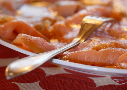 Plate Of Smoked Salmon On The Christmas Table