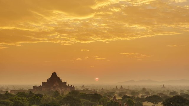 4K Timelapse of the temples of Bagan at sunrise, Mandalay, Myanmar