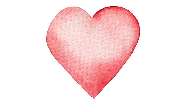 Watercolor painted red heart. Perfect for Valentine's day. Seamless loop animation. Hand drawn illustration on transparent background. PNG plus Alpha channel. In 4K ultra HD resolution.