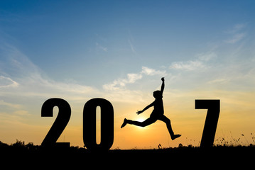 man jumping in 2017 text 