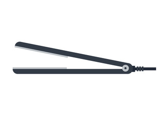 Flat grey hair straightening iron logo icon isolated on white background. Equipment for barbershop, styling tool - vector stock illustration. Beauty salon accessories