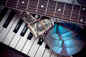 Music instruments.Music and money concept.
