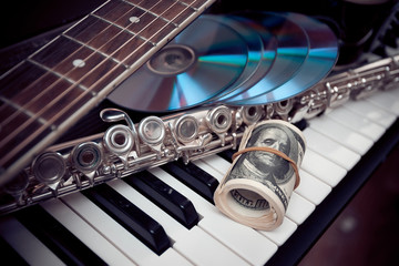 Music instruments.Music and money concept.
