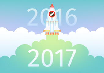Start up rocket fly and bring new year 2017 strike through 2016. Business concept