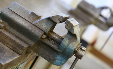 workshop of a blacksmith and the iron vice