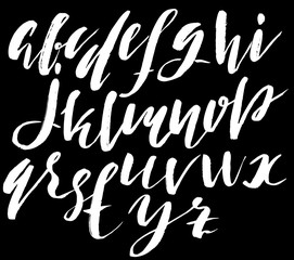 Hand drawn font made by dry brush strokes. Grunge style alphabet