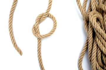 Rope on a white background rope knot, end of a rope.