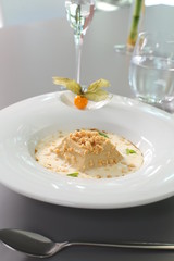 Fine dining - creme caramel with sauce dessert 
