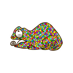 Vector mosaic chameleon. Cute cartoon colorful animal