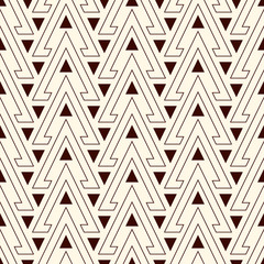 Outline hollow and solid triangles on white background. Repeated figures wallpaper. Ethnic ornamental motif.