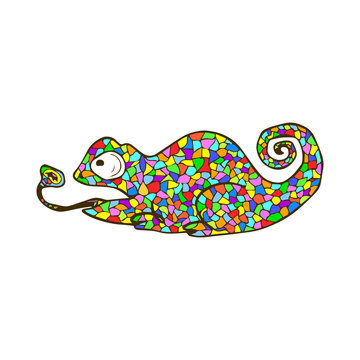 Vector mosaic chameleon. Cute cartoon colorful animal