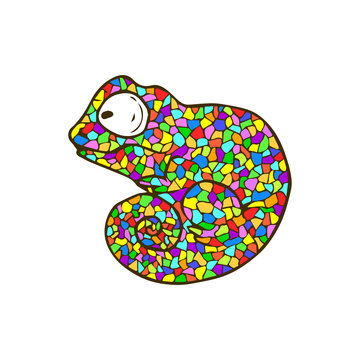 Vector mosaic chameleon. Cute cartoon colorful animal