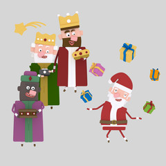 Fototapeta na wymiar Three magic king playing with Santa Custom 3d illustration contact me!