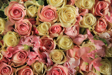 Plakat White and pink roses in wedding arrangement