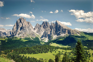 Fototapeta premium Alpe di Siusi e Sassolungo, Dolomiti, Italia