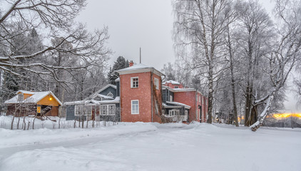 Main house of museum-reserve Muranovo at sunrise. Moscow region,
