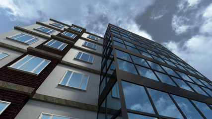 Modern building with reflective glass 3D rendering