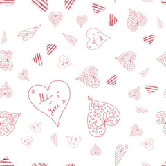 Seamless pattern with hearts on white