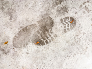 Footprint in the snow.