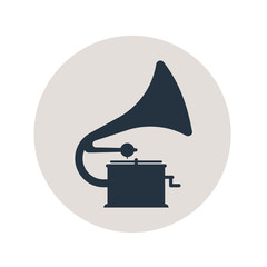 Icono plano gramofono en circulo gris