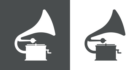 Icono plano gramofono gris y blanco