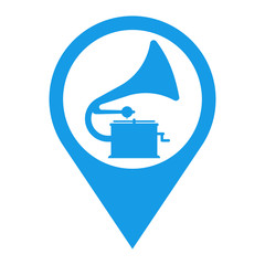 Icono plano localizacion gramofono azul