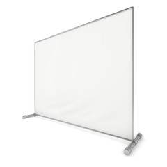 Billet press wall with blank banner. Mobile trade show booth white and blank. 3d render isolated on white background. High Resolution Template for your design.