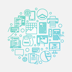 Tax linear blue round illustration