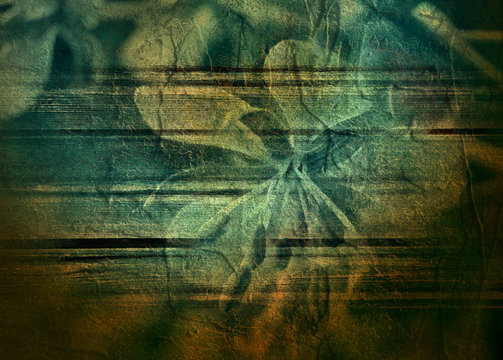 Texture of old wall. Weathered stucco. Monochrome image. Wood and concrete materials. Flower image overlay © JEGAS RA