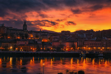 Evening in Portugalete with view of Nervion River