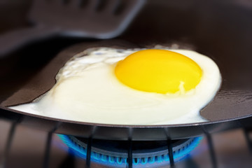 Fried egg in frying pan