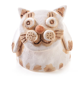Cat figurine from clay made by children