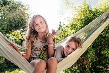 Happy kids in hammock