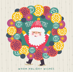 Santa Claus with a Christmas wreath Stock Vector