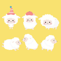 Obraz premium Cute cartoon sheep set. 
