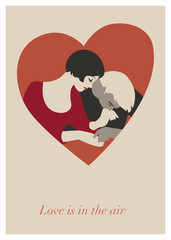 Couple of lovers in a heart. Valentine's Day Card. Vector Illustration.