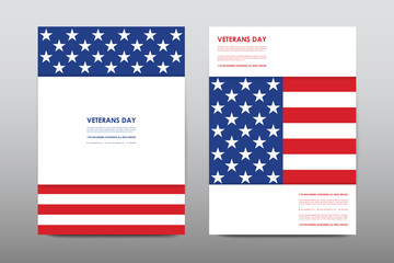 Set of Veterans Day brochure, poster templates in USA flag style. Beautiful design and layout