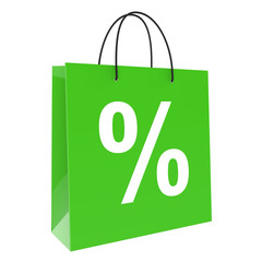 Grüne Einkaufstasche mit Prozent weißer Hintergrund