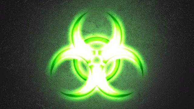 Engraved hazard symbol shining on stone background, seamless looping