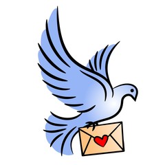 Post pigeon. Stylized carrier pigeon with an envelope. Vector illustration.
